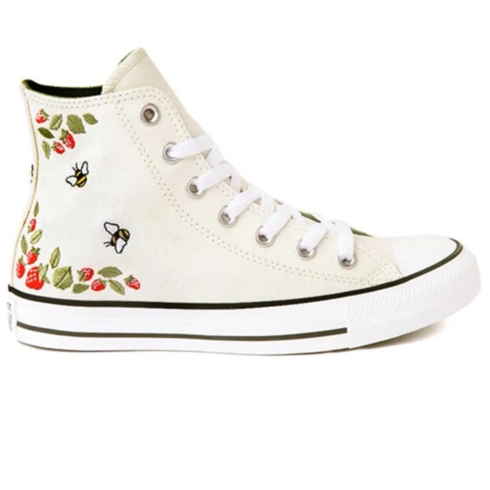 Embroided Converse Cream High-Tops with Berry and Bee Designs Limited edition